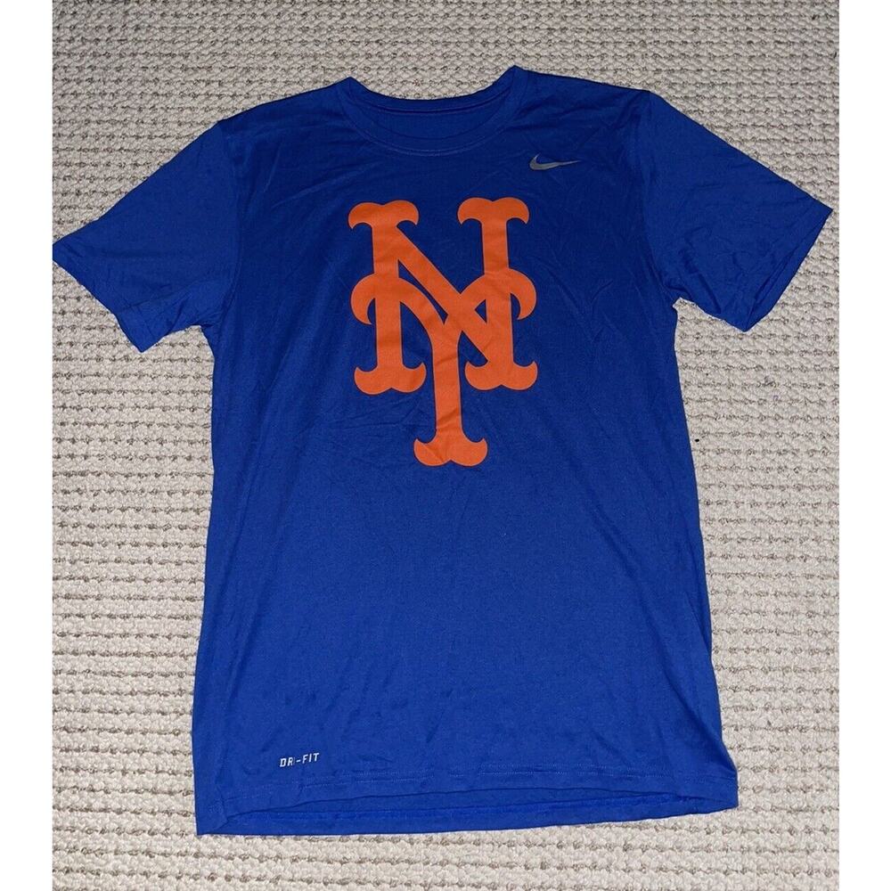 Team Issued New York Mets Dri Fit Shirt Mens M #2‎ Practice Shirt Blue Logo RARE
